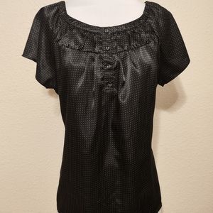 Black white polka dot stretch top